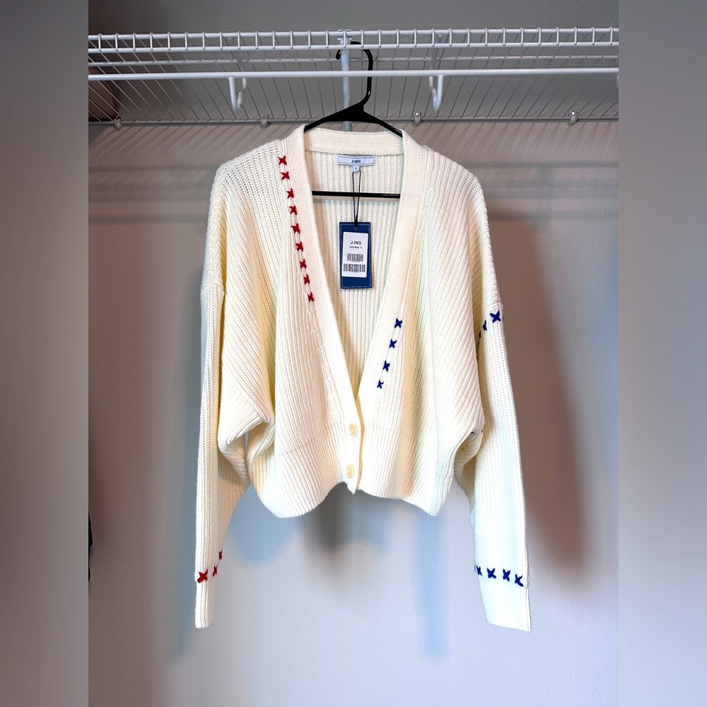 J.ing Otis Ivory Oversized Stitch Detail V Neck Cardigan